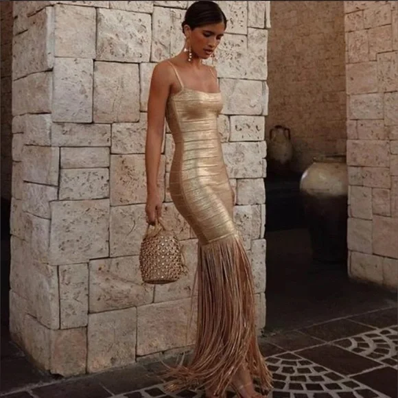 NEW  DIOR BELLA Gold Rose Bandage Dress Size XS - Picture 3 of 13